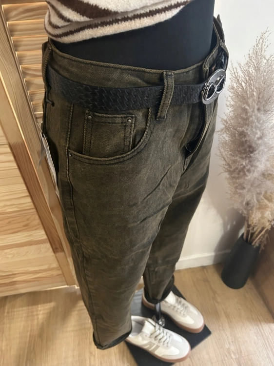 Spodnie Jeans Boyfriend Damskie Ciemne Brązowe Czekoladowe Pasek XL