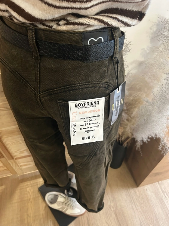 Spodnie Jeans Boyfriend Damskie Ciemne Brązowe Czekoladowe Pasek XL