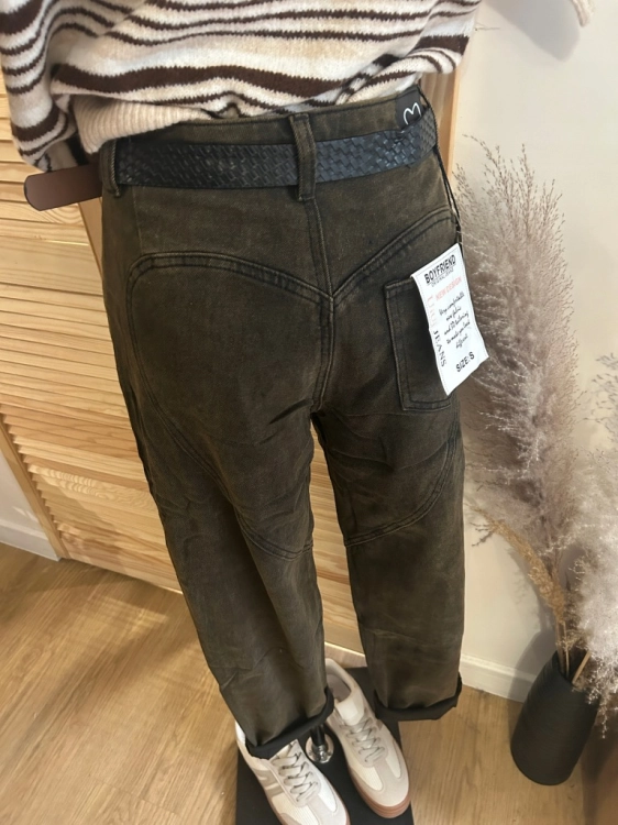 Spodnie Jeans Boyfriend Damskie Ciemne Brązowe Czekoladowe Pasek XL