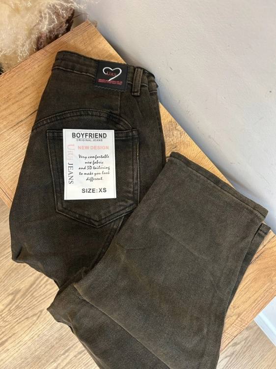 Spodnie Jeans Boyfriend Damskie Ciemne Brązowe Czekoladowe Pasek XL