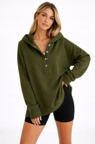 Bluza sportowa z kapturem prążek miękka napy zielona khaki
