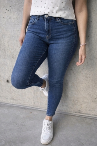 Spodnie rurki M.Sara Plus Size granatowe wysoki stan modelujące