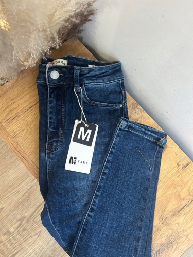 Spodnie rurki M.Sara Plus Size granatowe wysoki stan modelujące