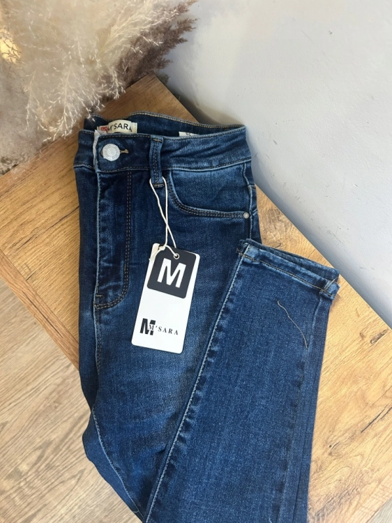 Spodnie rurki M.Sara Plus Size granatowe wysoki stan modelujące