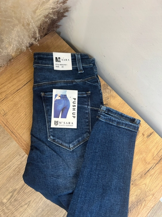 Spodnie rurki M.Sara Plus Size granatowe wysoki stan modelujące
